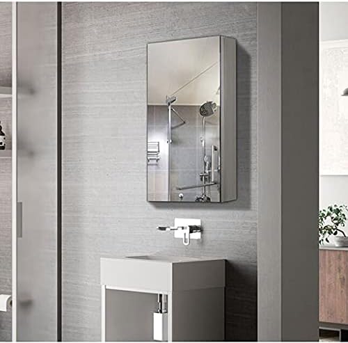 Fırçalanmış Paslanmaz Çelik aynalı dolap Banyo Dolabı Ayna Kutusu Banyo Dolabı Tek Kapılı Saklama Dolabı Ayna HD Gümüş Ayna