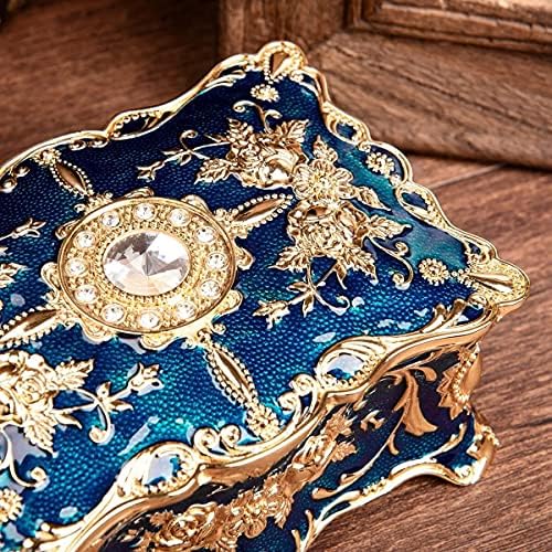 Dogggy Mücevher Kutusu Vintage Dikdörtgen Mavi Biblo Kutusu Mücevher Kutusu Süslü Antika Kaplama Kazınmış Bölücüler Takı saklama