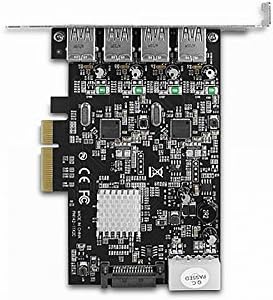 Vantec 4-Port Adanmış 10 Gbps USB 3.1 Gen 2 PCIe Ana Kart için Çift Denetleyici ile PCIe x4/x8 / x16 Yuvası Siyah / Gümüş Siyah
