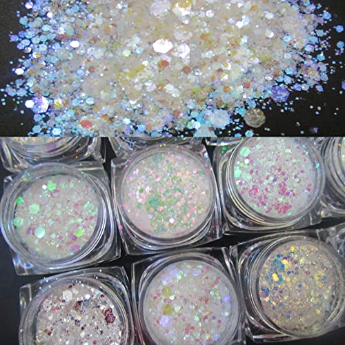 LoveOurHome 24 Kutu Yanardöner Aurora Glitters Toz Pigment Tırnak Süslemeleri Altıgen Tıknaz Gevreği Sequins Aksesuarları Reçine