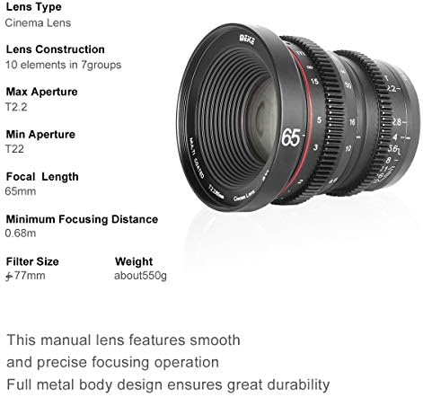 MEİKE 65mm T2. 2 Geniş Açı Manuel Odaklama Mini Sinema Lens için Sony E-Montaj APS-C Kameralar ve Süper 35mm Kameralar FS5