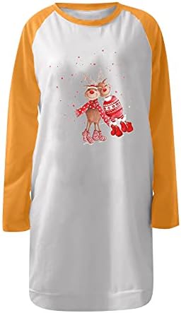Wirziis Tişörtleri Kadınlar ıçin Trendy Sevimli Noel Geyik Baskı Uzun Kollu Gömlek Gevşek Hafif Crewneck Tişörtü