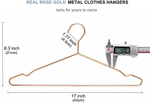 Amber Ev 17 inç Ağır Gerçek Gül Altın Metal Elbise Askıları 10 Paket, İnce Metal Ceket Tel Askıları, Takım Elbise, Gömlek,