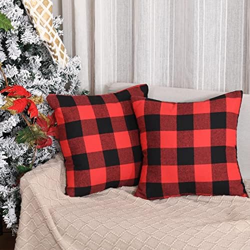 Noel Yastık Kapakları - 2 Set Atmak Yastık Kapakları, 18x18 İnç Yastık Örtüsü, Buffalo Ekose Atmak Yastık Kapakları, dekoratif