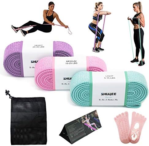 SHUQEE Uzun Kumaş Direnç Döngü Bantları 3 Set - Tam Vücut Egzersiz Bantları için Egzersiz, Spor Salonu, Fizik Tedavi ve Fonksiyonel