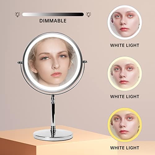 8 İnç Işıklı Makyaj Aynası, 1X / 10X Çift Taraflı Kısılabilir Büyüteçli makyaj aynası ışıklı, Akülü makyaj aynası ışıklı