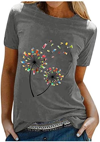 PATOPO Bluz Kadınlar Için Moda Crewneck Kısa Kollu Çiçek Baskı Rahat Tunik Tee Üstleri Bahar Yaz Gevşek Gömlek Tişörtleri