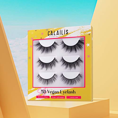 CALAILIS 3D Vizon Kirpik, Vegan Yanlış Eyelashes, 5D Sahte Kirpikler, kabarık Hacmi Dramatik El Yapımı 3D Katmanlı Etkisi Kullanımlık