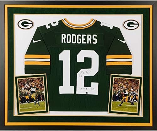Aaron Rodgers Green Bay Packers Deluxe Çerçeveli İmzalı Nike Green Elite Forması, Paketin Lideri Yazıtlı - İmzalı NFL Formaları