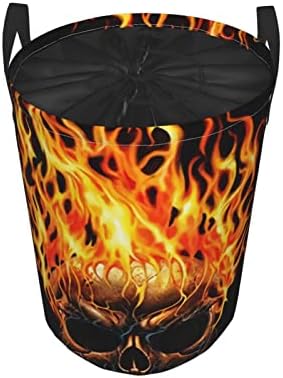 Flaming Kafatası Yuvarlak Büyük Oxford Kumaş Katlanabilir Çamaşır Depolama Sepeti Kirli Giysiler Çanta