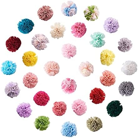 FASHEWELRY 128 Adet Renkli Dantel Gazlı Bez Örgü Elastik Çiçek Polyester Topları Yuvarlak Zanaat Kabarık Peluş Kumaş Topları