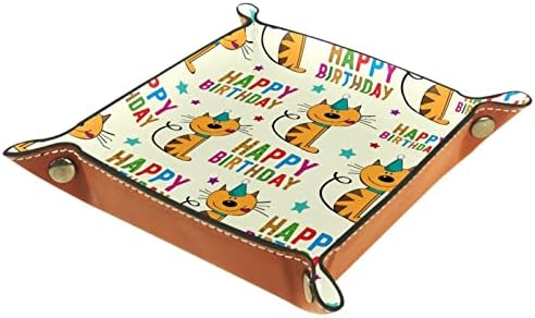 Tacameng Kedi Mutlu Doğum Günü, açık Ev Depolama Kovaları Takı Tepsi Vale Tepsi Deri Catchall Tepsi Ev Ofis için
