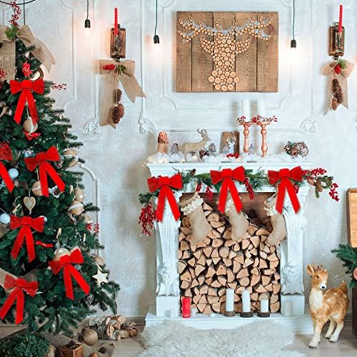 Haconba 10 Paket Kırmızı Kadife Noel Yay Tatil Kadife Yaylar Noel Ağacı Çelenk Çelenk Kapalı Açık Ev partisi dekoru, 10x13