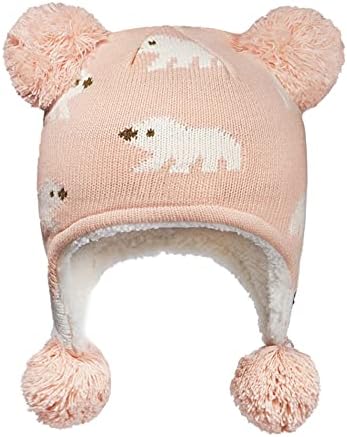 Amerikan Trendleri Bebek Kış Şapka için Yürüyor Bebek Sıcak Örgü Şapka Kış Kulaklığı ile Sevimli Ponpon Beanies için Bebek