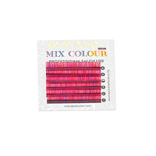 FUZHAN Kırmızı & Pembe & Mor 3 Renkler J Kıvırmak Yanlış Eyelashes Karışık Bir Tepsi Bireysel Kirpik Uzantıları (9mm)