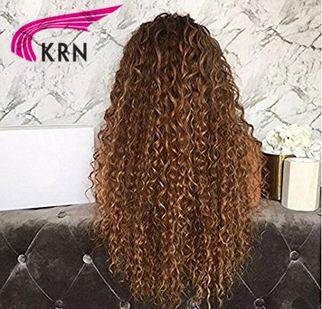 KRN 1b30 Ombre Renk Kinky Kıvırcık Peruk İnsan Saç Tam Dantel Peruk Tutkalsız Dantel ön peruk Siyah Kadınlar Için 200% Yoğunluk