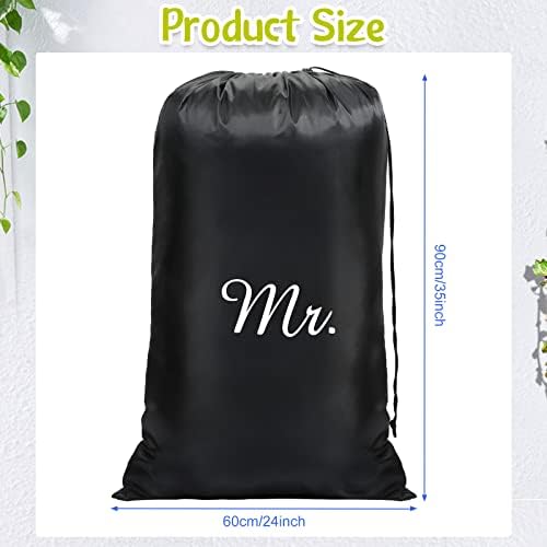 2 Paketleri Seyahat Çamaşır Torbası İpli Kirli Giysiler Çanta Mr ve Mrs Ağır Yıkanabilir Çamaşır Organizatör Siyah ve Beyaz