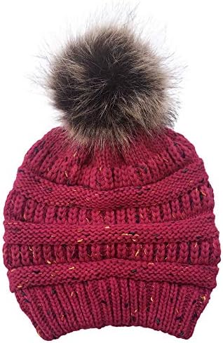 QIFEILA Beanies Kadın Kış Örme Ponpon Bere Şapka Sıcak Örgü Şapka ıle Faux Kürk Pom Yumuşak Kalın Örgü Çapraz Kap