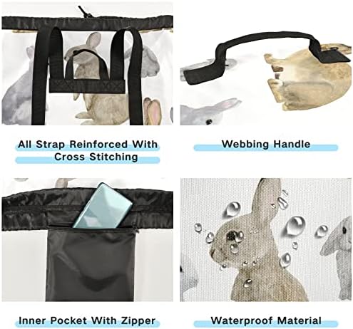 Sevimli Gri Tavşanlar çamaşır torbası Omuz Askıları ile Çamaşır sırt çantası İpli Kapatma Asılı Sepet için Kamp Laundromat