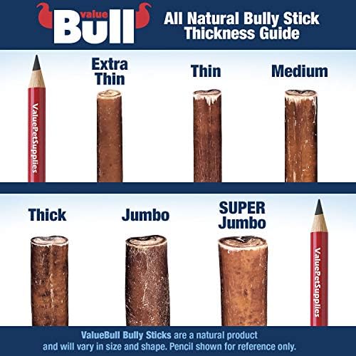 ValueBull USA Bully Sticks, Orta, Kokusuz, 100 Sayım - Tüm Doğal Köpek Muameleleri, %100 ABD Sığır Eti Pizzaları, Tek Bileşenli