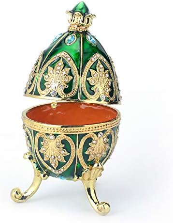 QIFU Vintage Yeşil Faberge Yumurta Tarzı Biblo Kutusu ile Menteşeli Benzersiz Hediye Ev Dekor için