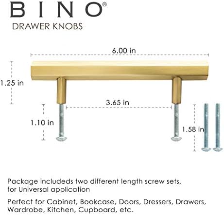 BINO 2-Pack 6 Dolap Kolları Çekmece Çeker, Mutfak Dolabı Donanımı için Pirinç Dolap Çeker