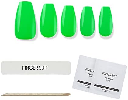 Parmak Takım Basın-on-Tırnak (Neon Yeşil Çivi) 40 pcs Tabut, Kare Sahte Çivi Bayanlar için Tasarlanmış Parmak Uçları, En Moda