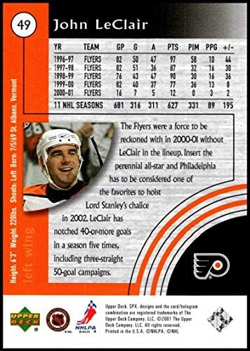 2001-02 SPx 49 John LeClair NM - MT Philadelphia Flyers Resmi Lisanslı NHL Hokey Kartı