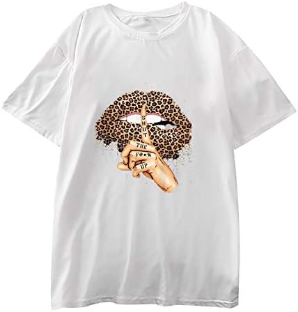 Dosoop Komik Leopar Dudaklar Ağız Grafik T-Shirt Yaz Sevimli Crewneck Kısa Kollu Öpücük Dudaklar Üst Tunik Bluz