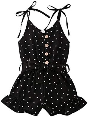 Harvest8 Çocuklar Bebek Kız Kalp Askı Romper Ruffles Kolsuz Şifon Tulum Yaz Giysileri Kıyafetler (1-2 T, Siyah Kalp)