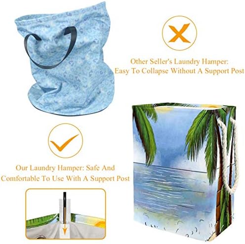 Mapotofux Katlanır Çamaşır Sepeti ile Su Geçirmez Polyester Çanta, Boyalı Deniz ve Palmiye Ağaçları Desen Çamaşır Sepeti, klozet
