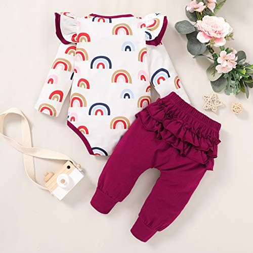 Yenidoğan Bebek Kız Giysileri Gökkuşağı Kıyafetler Uzun Kollu Romper Bodysuit ve Pantolon Kafa Bandı ıle Sonbahar Kış Giysileri