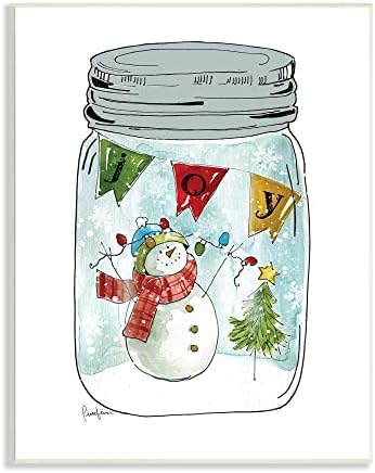 Stupell Industries Sevinç Metni Kardan Adam Noel Ağacı Işıkları Ülke Kavanozu, Livi Finn tarafından Tasarlandı Duvar Plaketi,