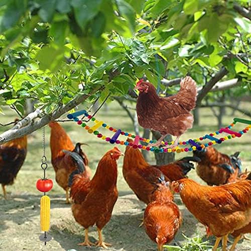 Tavuk Oyuncaklar 5 Parça ile Coop Renkli Ahşap Ksilofon Sebze Meyve Renkli Merdiven Salıncak Asılı Grindstone Gaga Taşlar Sarkan