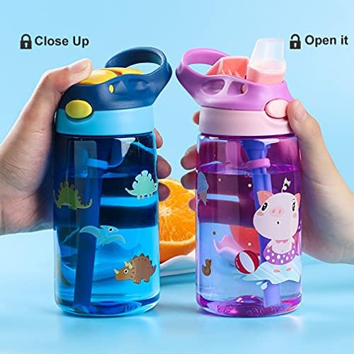MİCHLEY 16 OZ Tritan Su Şişesi Saman ile BPA ıçermeyen Spor Sevimli Plastik Su Şişesi Çocuklar için Okul (Kırmızı-1)