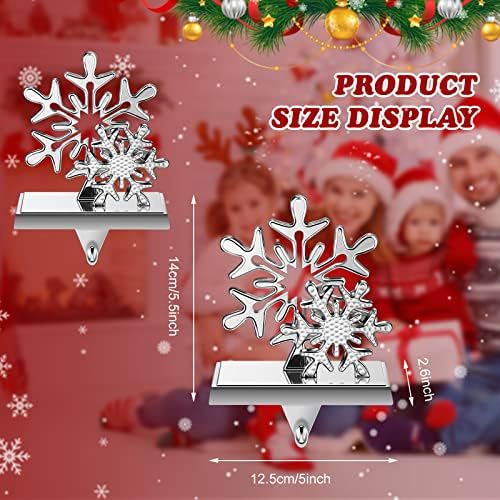 Çift Kar Tanesi Noel Stocking Tutucu Manto için 2 Set, Gümüş Kaymaz Kar Tanesi Şömine Stocking Askı Noel mevcut Stocking Kanca