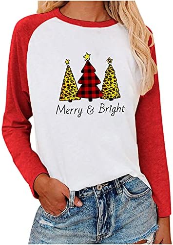 Crewneck Tişörtü Kadınlar ıçin Trendy Noel Ağacı Vintage Grafik Güz Kazak Gevşek Fit Rahat Uzun Kollu Gömlek
