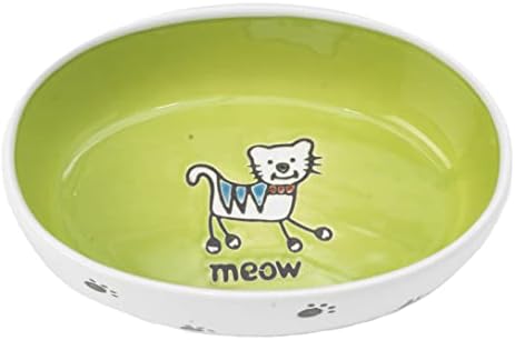 Pet Rageous 2-Cup Silly Kitty Oval Kase, Beyaz / Kireç Yeşili