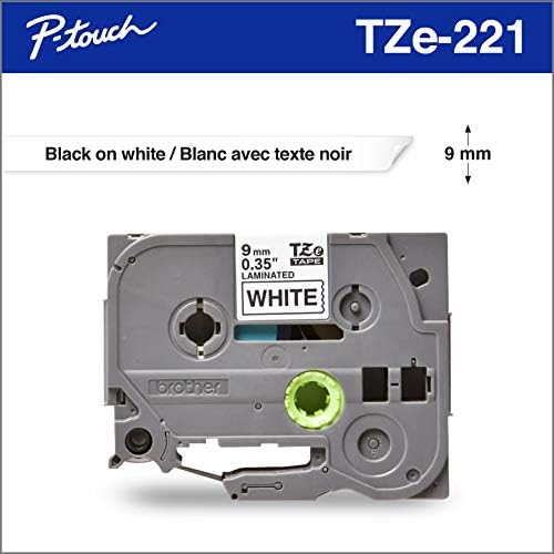 BROTHER International Corp TZE221 TZe Standart Yapışkanlı Lamine Etiketleme Bandı, 3 / 8w, Beyaz üzerine Siyah