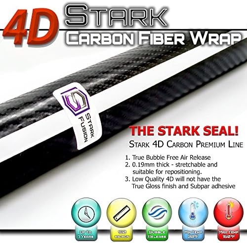 4D Siyah Karbon Parlak Fiber Vinil Wrap Sticker Hava Yayın Kabarcık Ücretsiz Anti-Kırışıklık 2x5 FT Ayaklar / 24 x 60 İnç