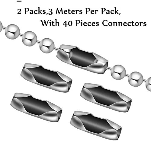 BronaGrand 20 Ayaklar 3.2 mm Boncuklu Çekme Zinciri Makaralı Zincir Uzatma ile 40 adet Eşleştirme Konnektörler, Gümüş