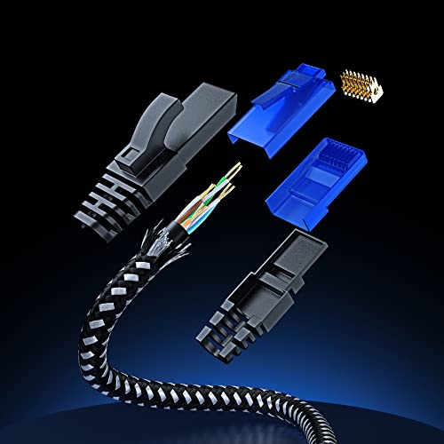 Ethernet Kablosu ve Cat6 Ağ Kablosu, 6 ft, Süper Dayanıklı Siyah Beyaz Örgülü LAN Rj45 İnternet Kablosu / Kablosu, Yüksek Hızlı