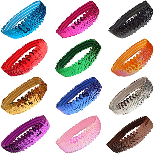 Pullu Kafa Paketi 12 Glitter Bantlar Kenz Laurenz tarafından TÜM RENKLER-Elastik Streç Sparkly Moda Kafa Bandı Gençler Kızlar