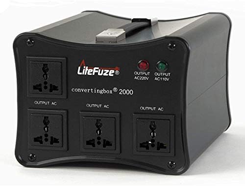 LiteFuze convertingbox 2000 Watt Otomatik Gerilim Dönüştürücü Trafo-Hafif-Adım Yukarı / Aşağı-Devre Kesici-Sökülebilir Kablo