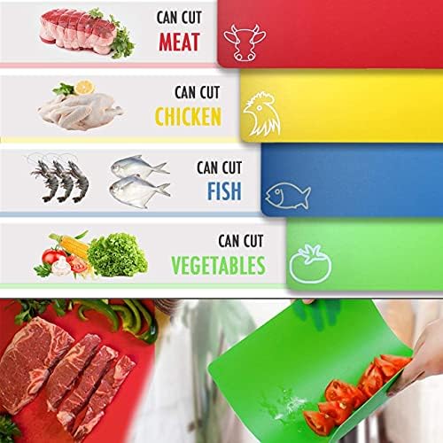 Kesme Tahtası Paspasları Gıda Simgeli Esnek Plastik Renkli Paspaslar, Fotouzy BPA İçermeyen, Gözeneksiz, Kaymaz sırt ve Bulaşık