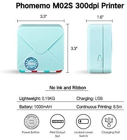 Phomemo M02S Cep Termal Yazıcı - Bluetooth Fotoğraf Yazıcı ile 3 Rolls Şeffaf Altın Kağıt, iOS + Android ile Uyumlu için Planı