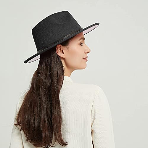 jıngsha Womens & Mens İki Ton Geniş Ağız Fedora Şapkalar Kemer Toka ile Panama Cap Casual Şapkalar Keçe