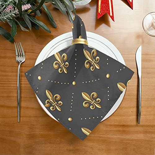 susiyo Bez Peçeteler 6 Set, Altın Fleur De Lis Baskılı Dekoratif Polyester Yemeği Peçeteler Yumuşak Rahat Kullanımlık Masa