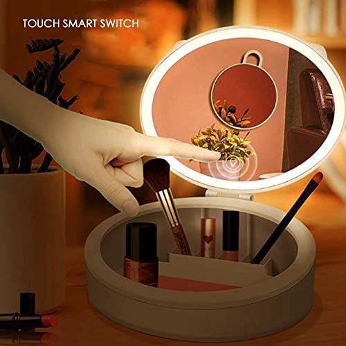 ADHW Taşınabilir Işıklı makyaj aynası Kozmetik saklama kutusu Ayna 10X Büyüteç ıle Çok Fonksiyonlu Makyaj Organizatör USB Şarj