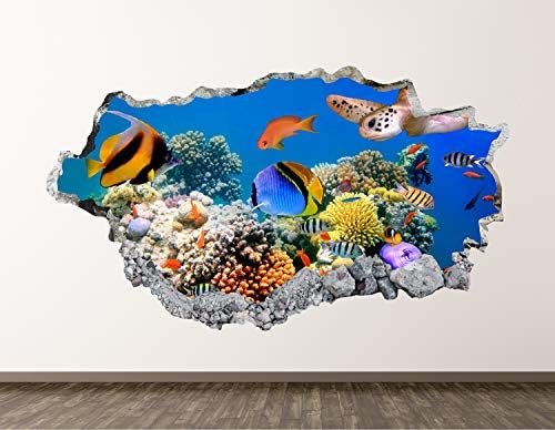 Batı Dağ Akvaryum Duvar Çıkartması Sanat Dekor 3D Çökerttiğini Okyanus Oturma Odası Sticker Ev Hediye BL08 (42 W x 24 H)